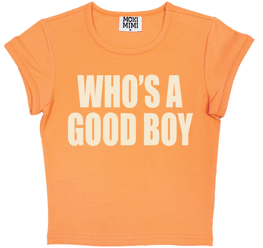 Who's A Good Boy Baby Tee in Orange
